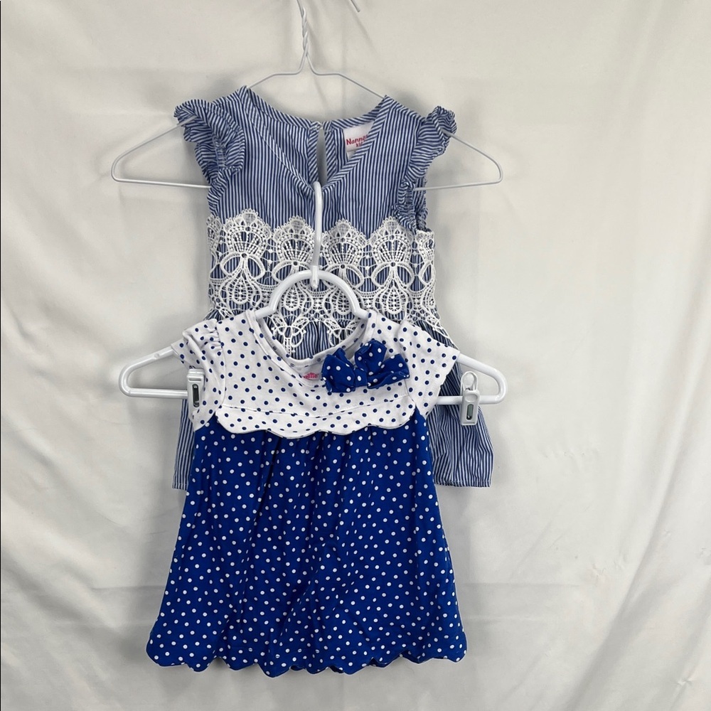 Nannette - Girl’s Dresses - 2 Pack - Blue and White - Nautical - 4t